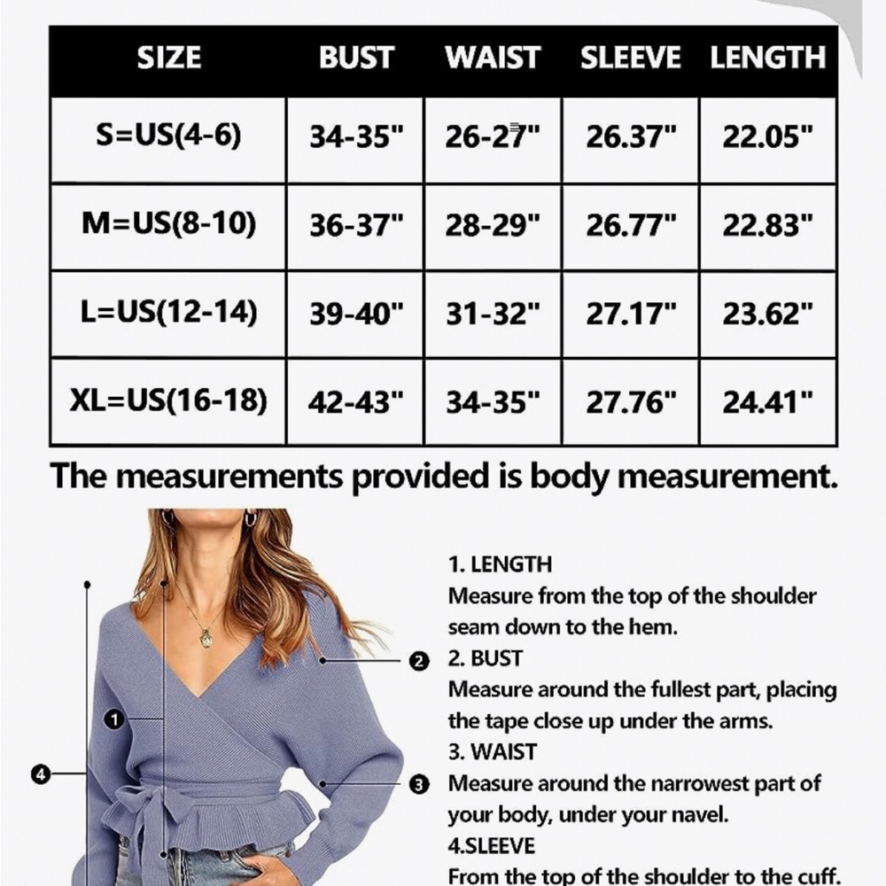 🔷NEW! Zesica Fall Wrap V-neck Long Batwing Sleeve Belted Waist Ruffle Sweater - Picture 5 of 11